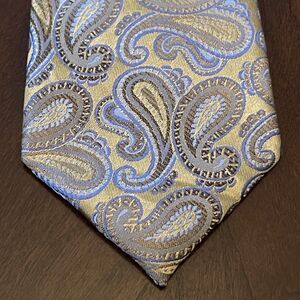 Nwt Pronto Uomo Gold Blue 100% Silk Made In China Msrp $49.99